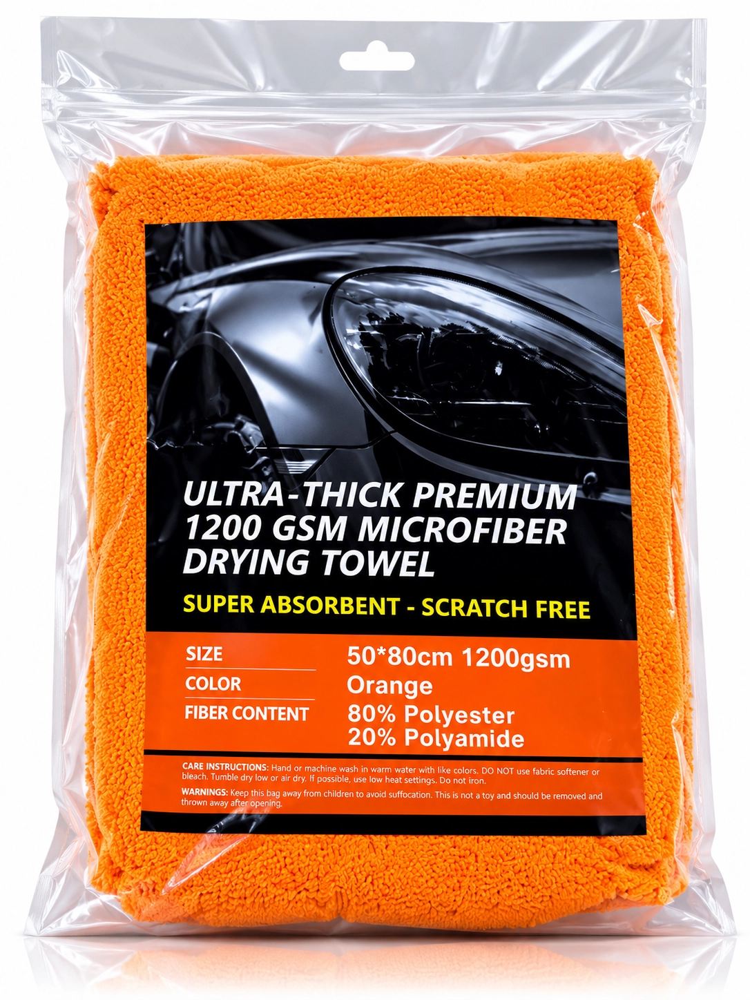 Cleatec Ultra Thick 1200 Gsm Araç Kurulama Havlusu Turuncu