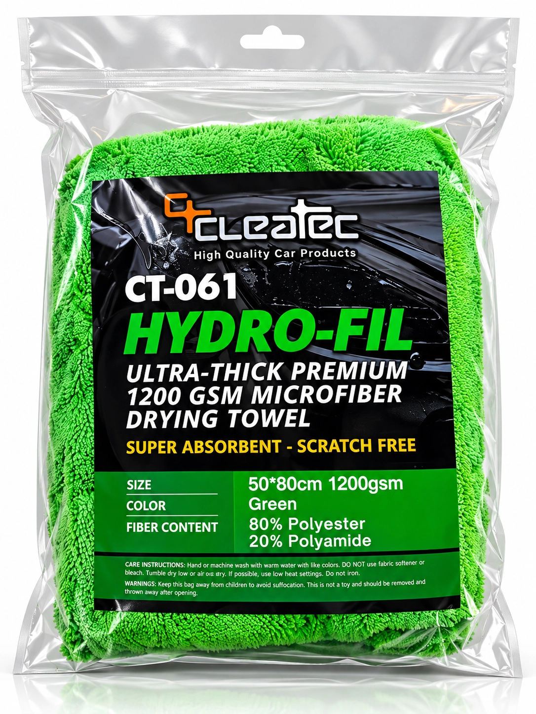 Cleatec Ultra Thick 1200 Gsm Araç Kurulama Havlusu Yeşil 50x80 CM