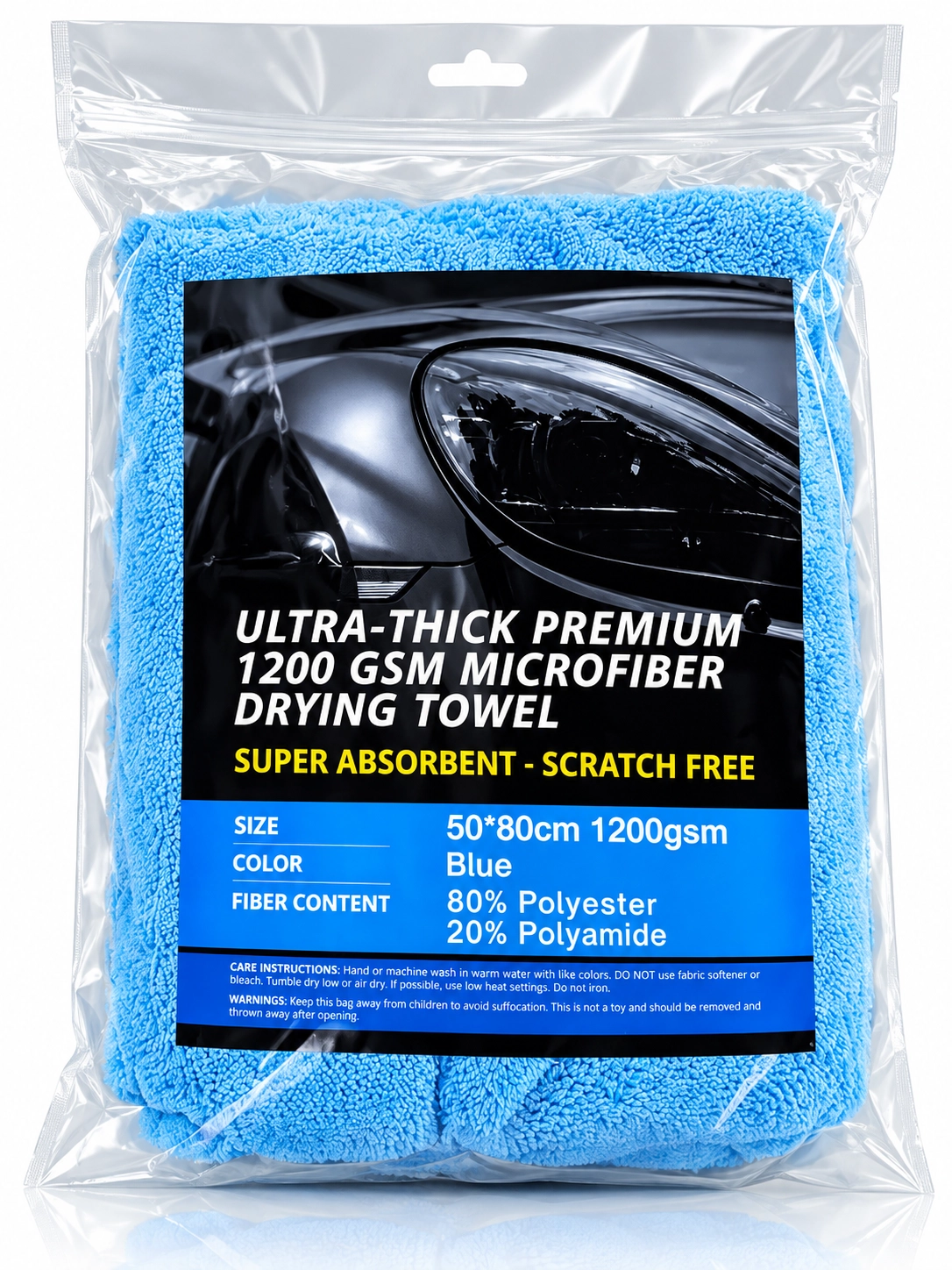 Cleatec Ultra Thick 1200 Gsm Araç Kurulama Havlusu Mavi 50x80 CM