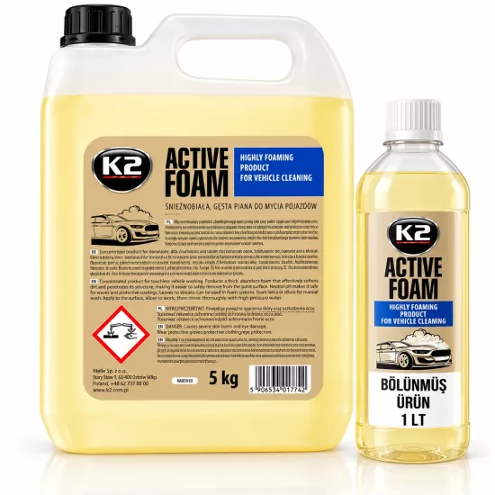 K2 Active Foam Aktif Bileşenli Alkali Ön Yıkama Köpüğü Bölünmüş Ürün 1 Litre